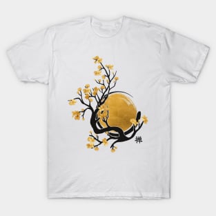 Zen Enso Circle, Golden Sun and Sakura Blossom T-Shirt